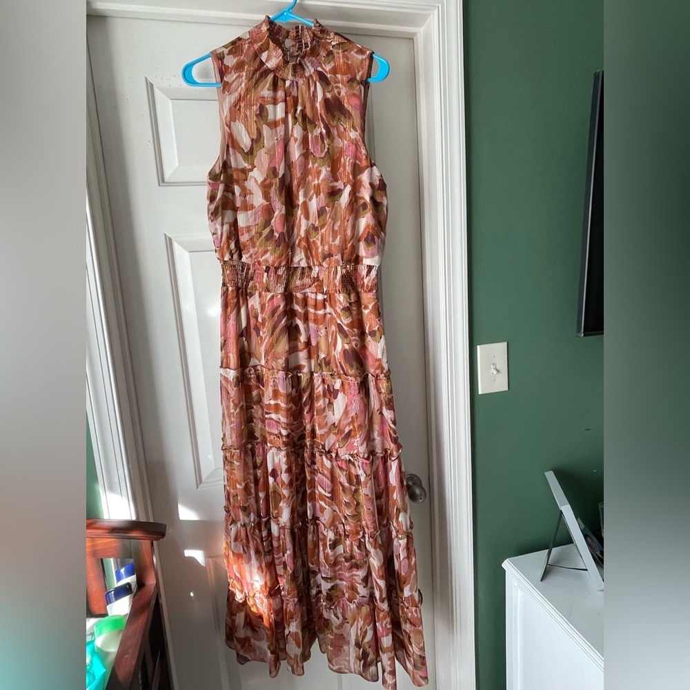 MSK Sleeveless Pink and Orange Maxi Dress
